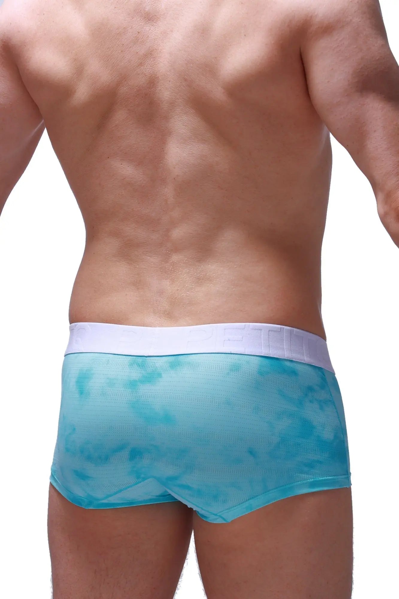 Boxer brief marbre green light blue tie-dye mesh briefs with white elastic waistband for comfortable wear