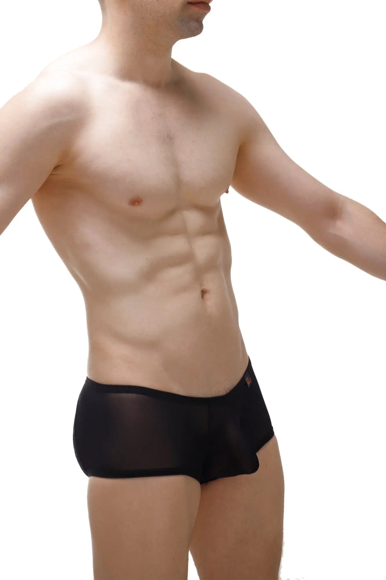 Boxer brief Murol Lace black sheer mesh briefs with subtle red logo on the side