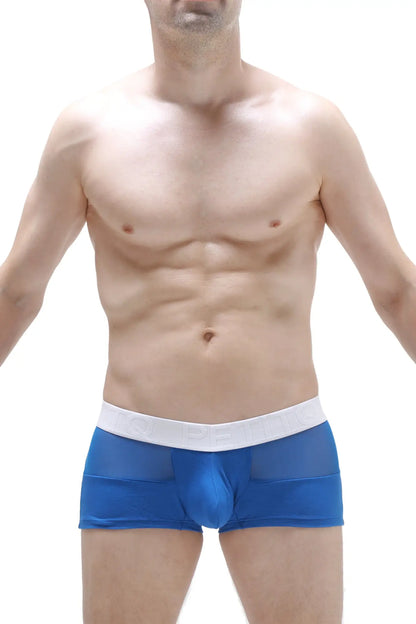 Boxer brief osly blue featuring blue mesh briefs with a white waistband for breathable comfort and support