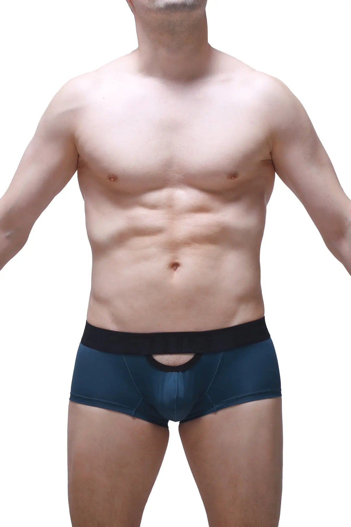 Dark blue boxer briefs with black elastic waistband and central cutout design from boxer cabrier prussian blue collection