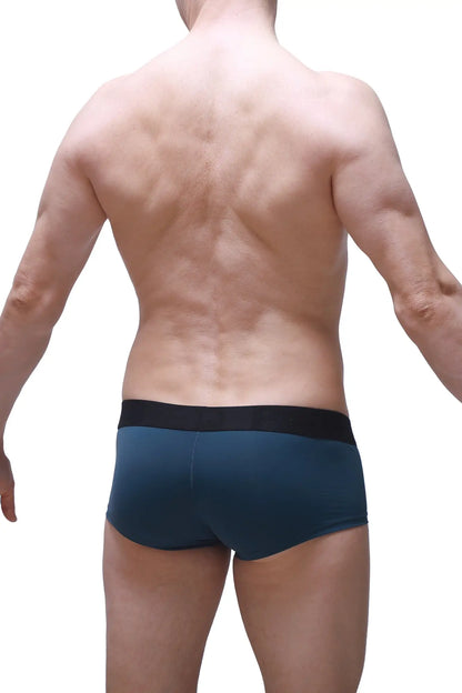 Dark teal boxer briefs with black elastic waistband prussian blue color and comfortable fit for everyday wear