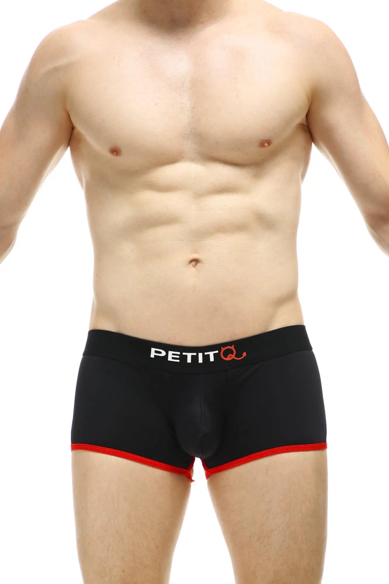 Black men’s briefs boxer cercier black with red trim and white petitq logo on waistband in cotton material