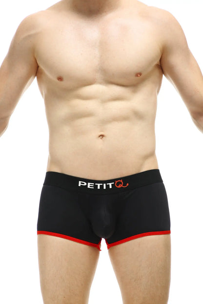 Black men’s briefs boxer cercier black with red trim and white petitq logo on waistband in cotton material
