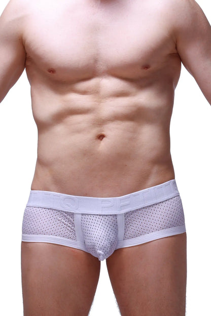 White mesh briefs boxer chill bee white with solid white waistband and embossed lettering