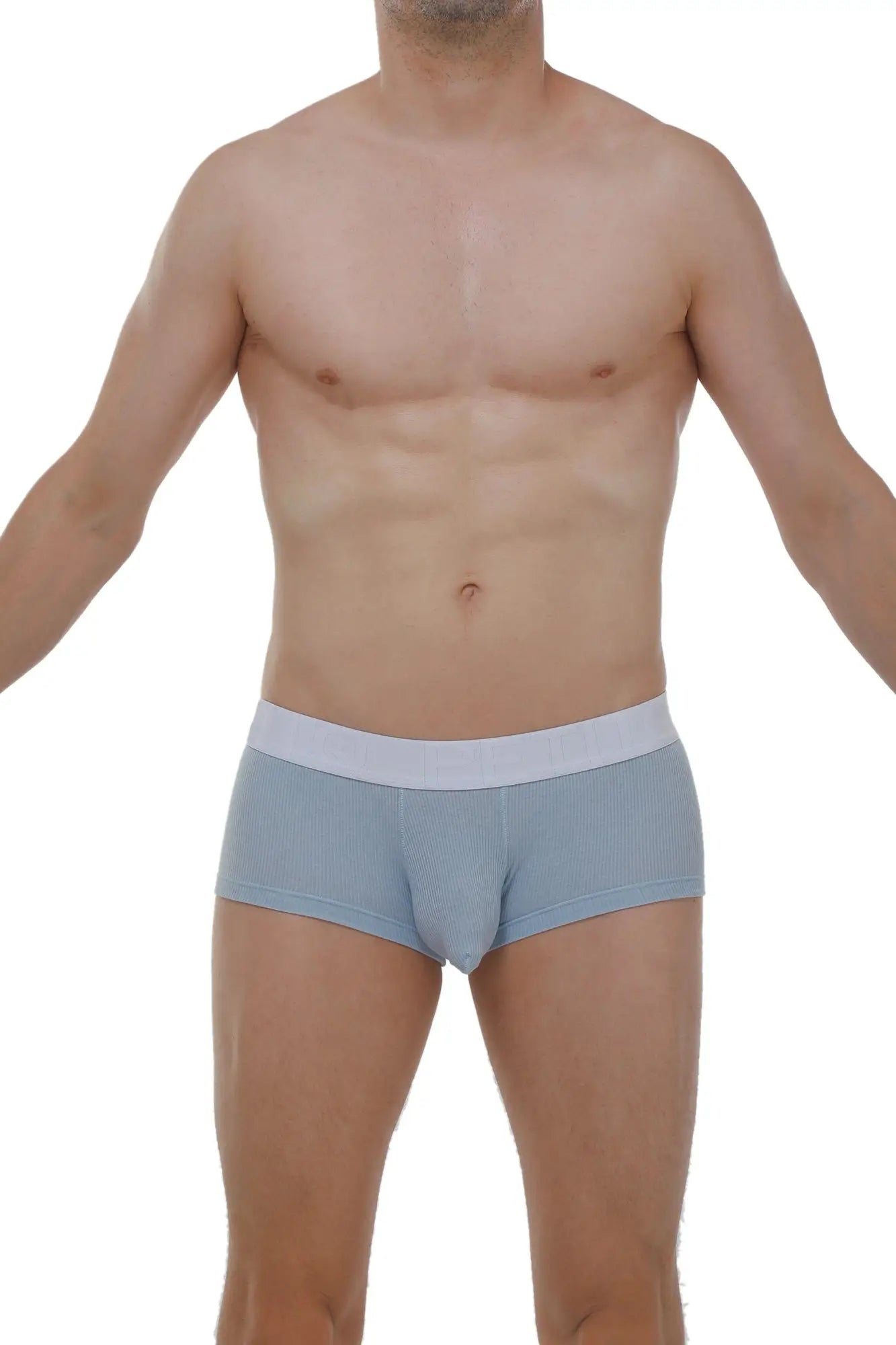 Light blue ribbed men’s briefs with a contrasting white waistband from boxer chillax rib blue collection