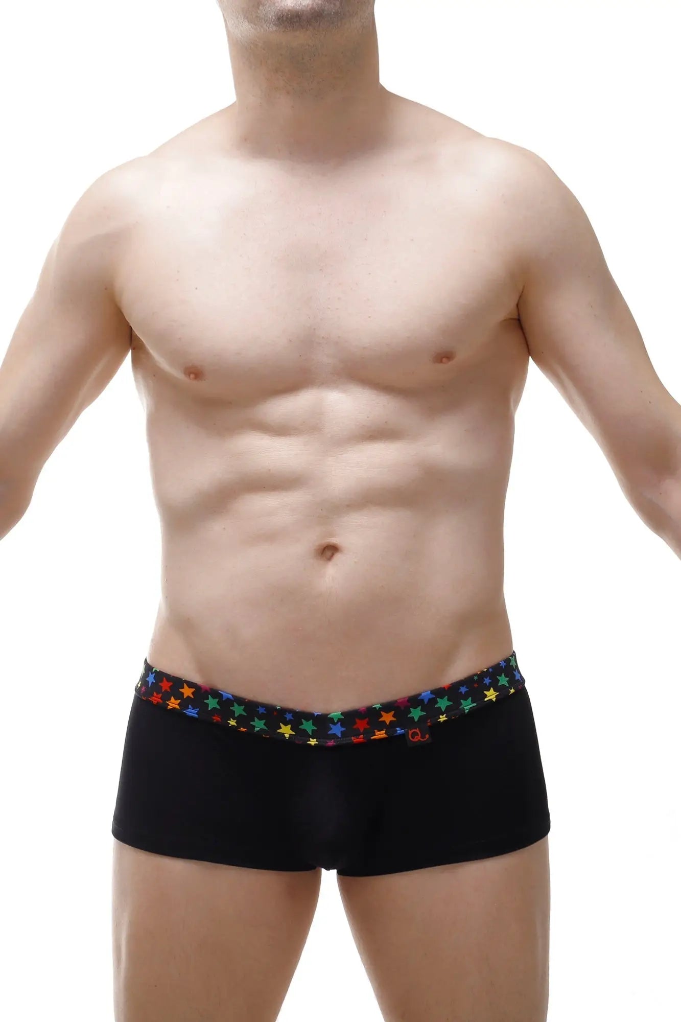 Black boxer coudoux stars briefs with colorful star-patterned waistband made of soft breathable fabric