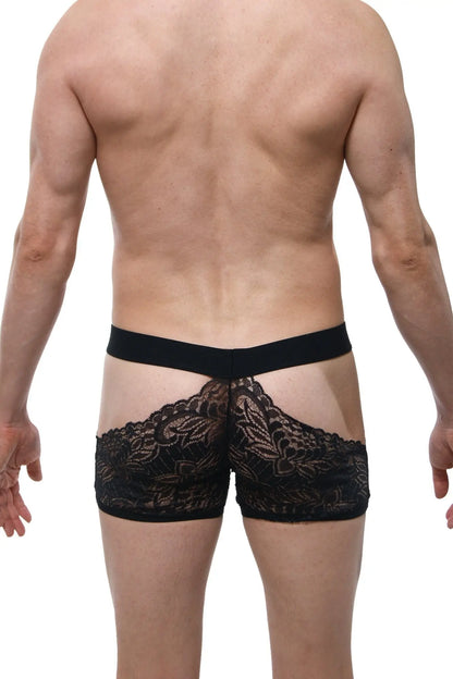 Black lace boxer Trévoux black with sheer floral pattern and elastic waistband for comfortable wear