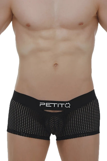 Black mesh boxer briefs dolmen durtol with white petitq logo on waistband for breathable comfort