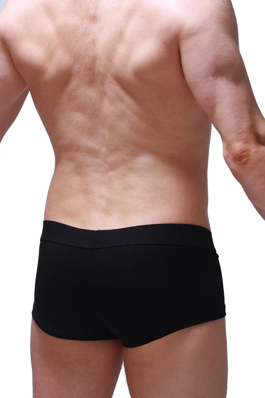 Black boxer goron briefs with smooth elastic waistband designed for comfortable everyday wear