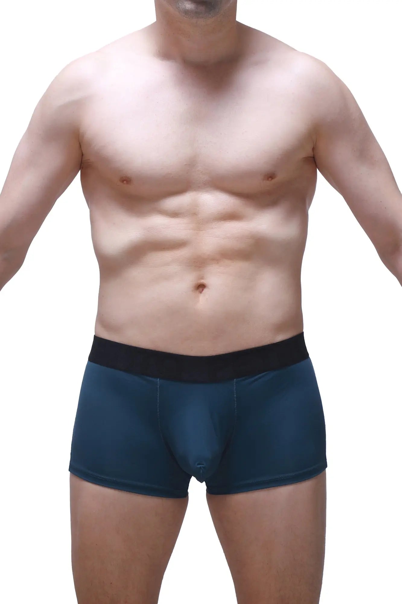 Dark blue boxer briefs with a contrasting black waistband prussian blue boxer hang for comfortable everyday wear