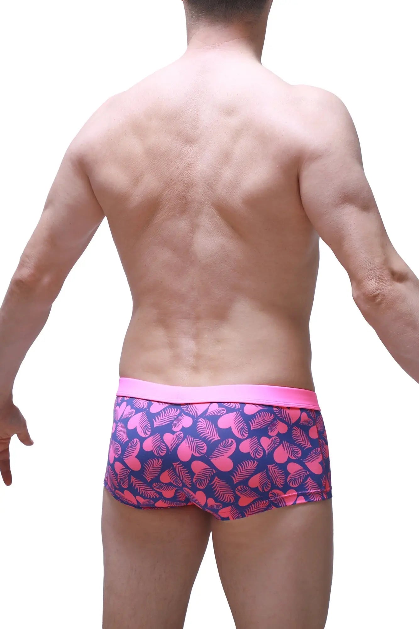 Boxer meljac tropical hearts patterned boxer briefs in pink and navy blue with a bright pink waistband