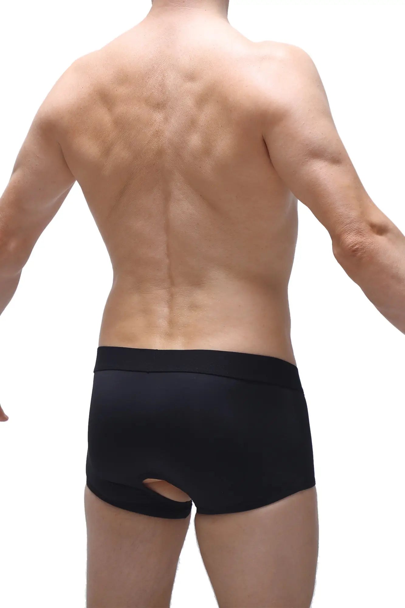 Black briefs boxer moras black showing back side with a cutout detail for stylish comfort and breathability