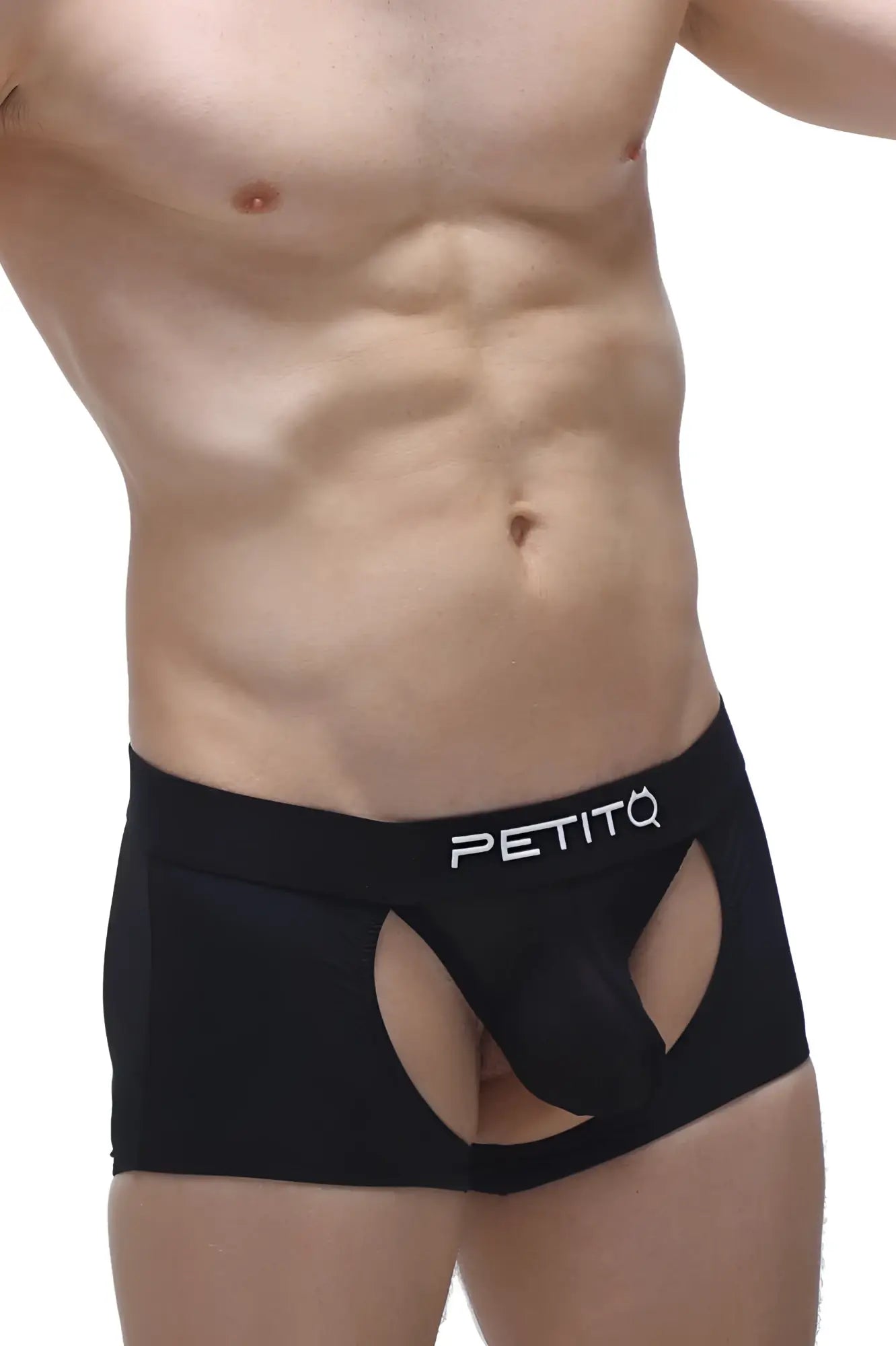 Black petitq men’s briefs boxer moras black featuring a distinctive cutout design in breathable fabric