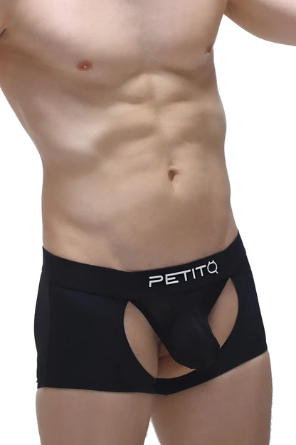 Black petitq men’s briefs boxer moras black featuring a distinctive cutout design in breathable fabric