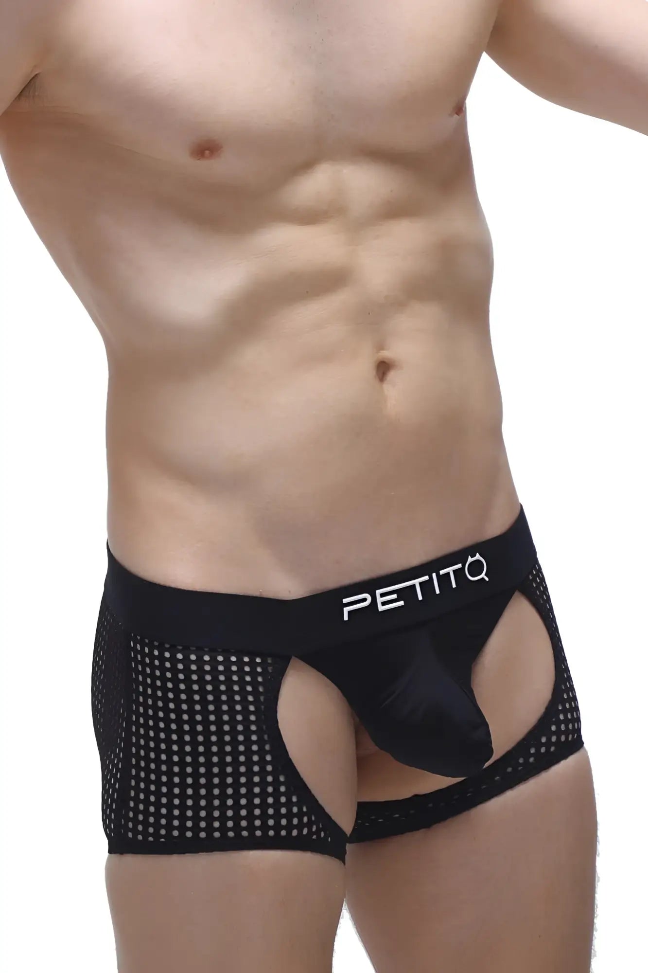 Boxer moras durtol black mesh briefs with solid pouch and petitq logo on waistband