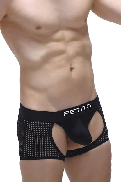 Boxer moras durtol black mesh briefs with solid pouch and petitq logo on waistband