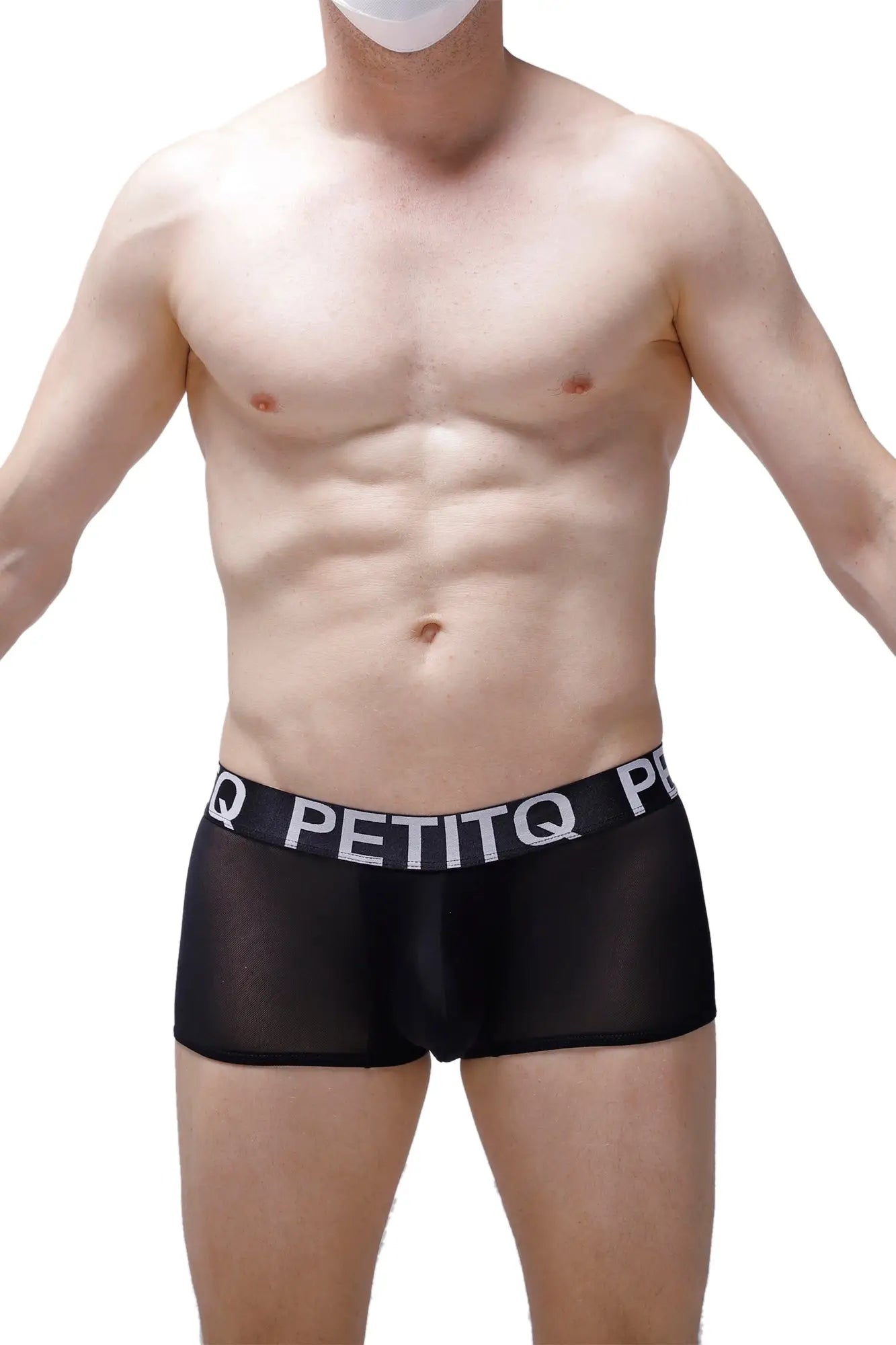 Black sheer men’s boxer briefs boxer noth black with white petitq waistband for comfortable everyday wear
