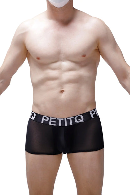 Black sheer men’s boxer briefs boxer noth black with white petitq waistband for comfortable everyday wear