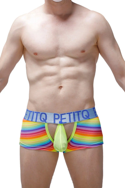 Boxer Nouans Andiol rainbow-striped petitq men’s briefs with neon green front pouch and elastic waistband