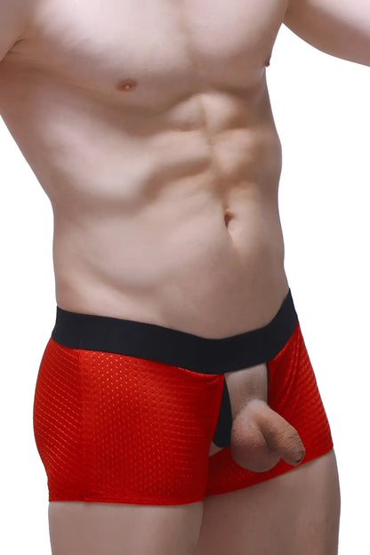 Boxer olloix bee red mesh briefs in red with black waistband and open front design for stylish comfort