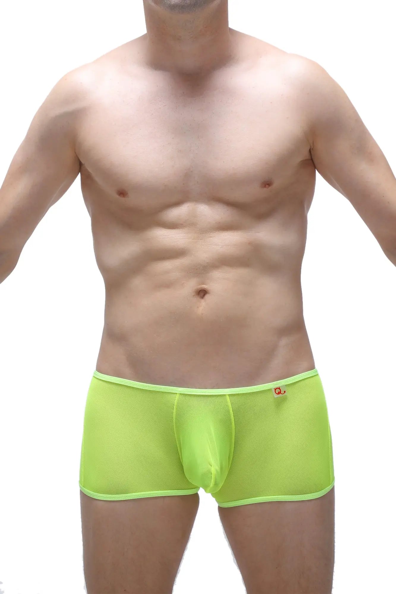 Bright neon green mesh briefs with subtle logo on waistband boxer open net neon yellow style