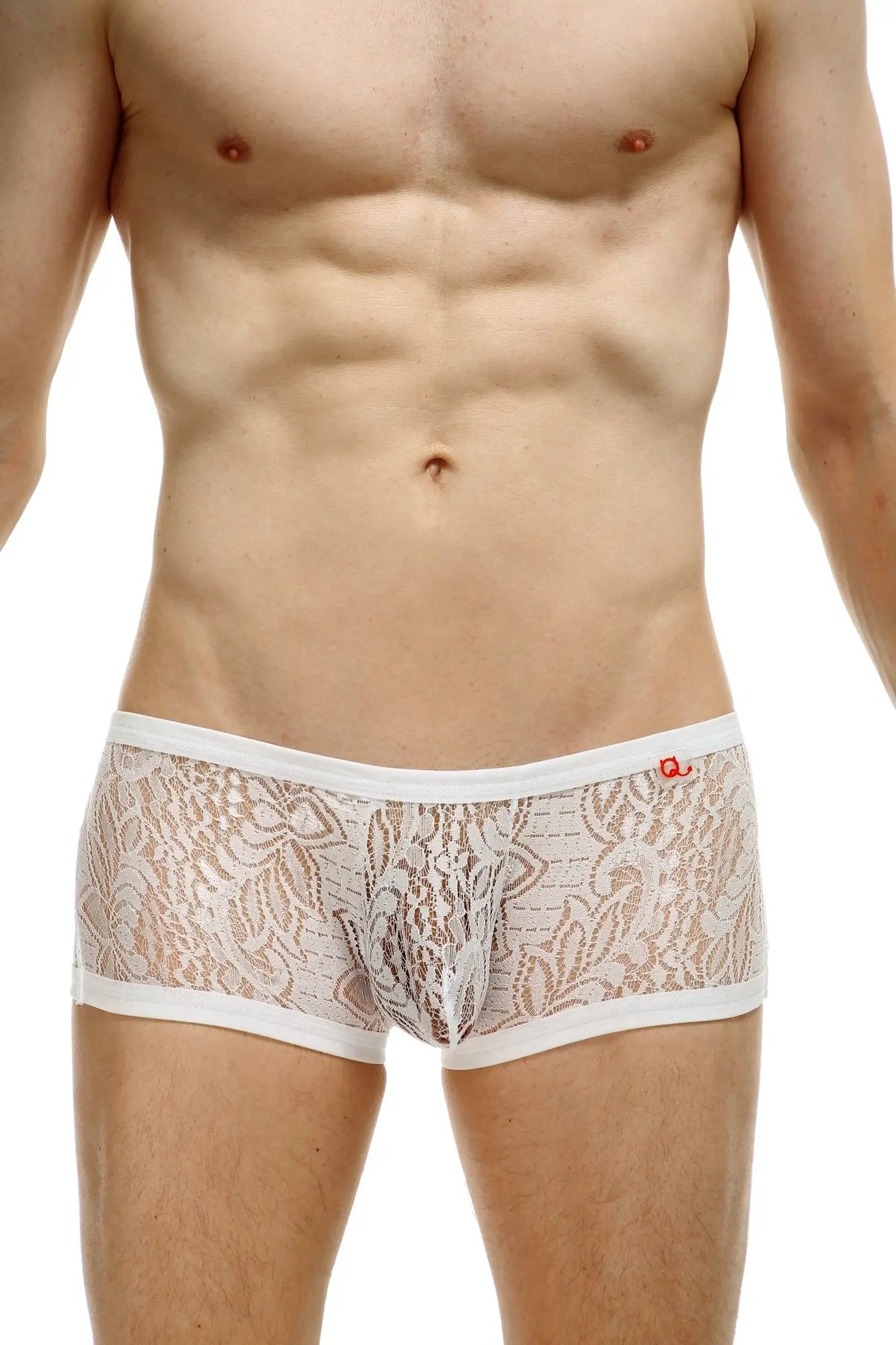 White lace men’s briefs boxer plouhac lace white with delicate floral pattern and white elastic waistband