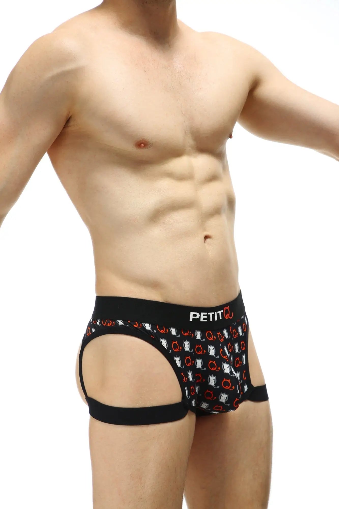 Mens boxer poggio millesime briefs in black and red pattern with petit brand label on waistband