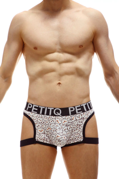 White boxer briefs renno nuage with black petitq waistband and cartoonish skull pattern on front side