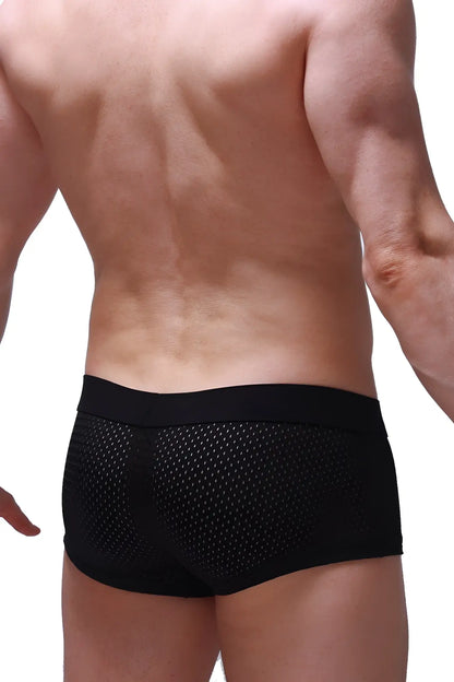 Black mesh boxer briefs reotier bee black with solid elastic waistband for breathable comfort