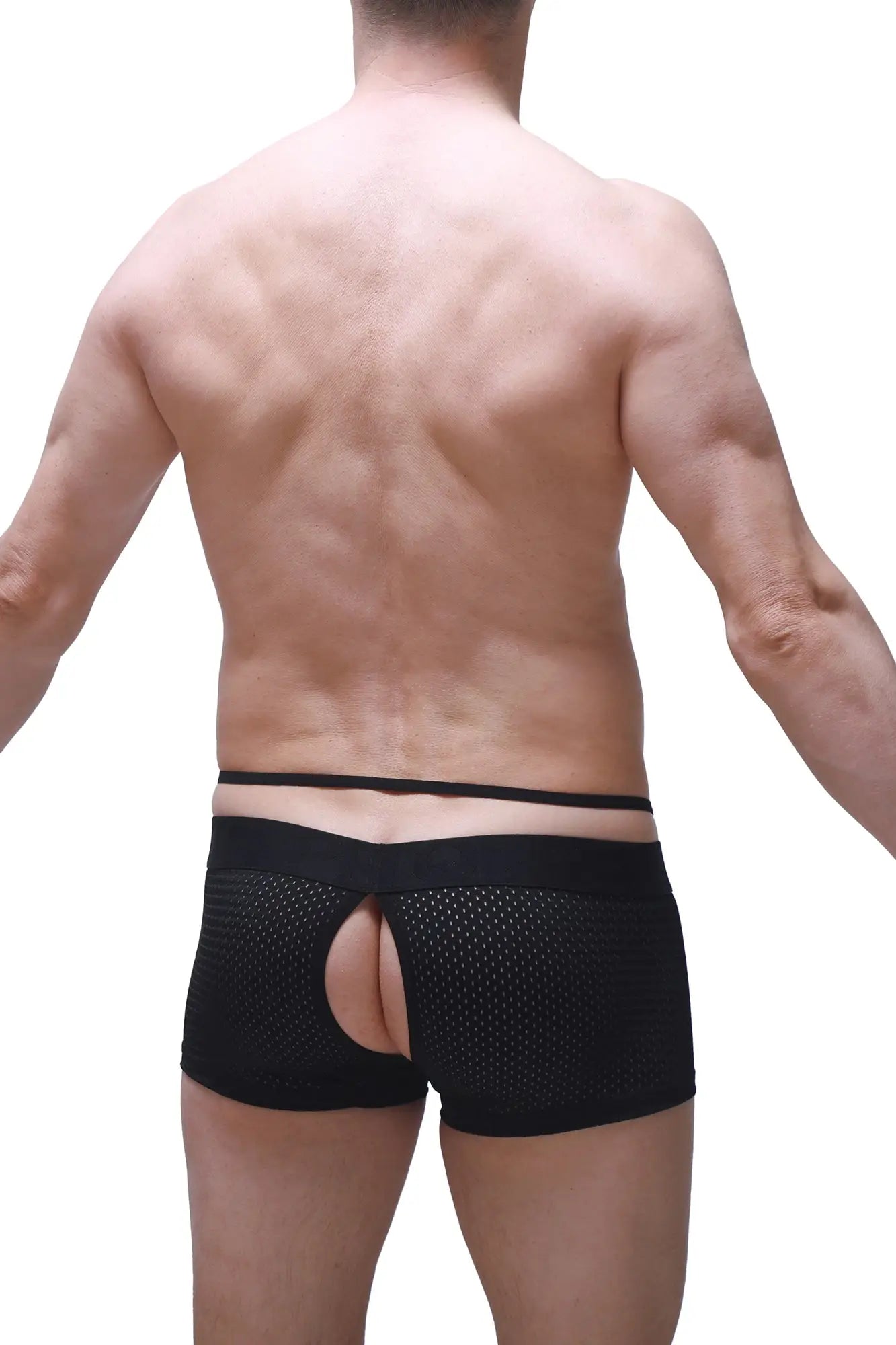 Black mesh boxer sling melin boudoir briefs with central cutout and elastic waistband for a stylish fit
