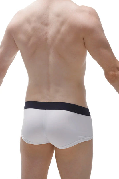 White boxer briefs taik econyl with a black waistband made from sustainable econyl fabric for everyday comfort