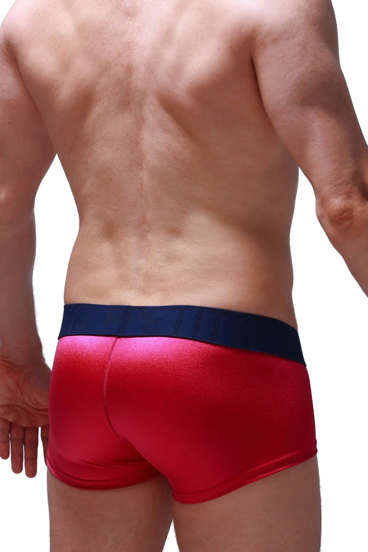 Boxer Taik Joe Framboise red metallic briefs with navy blue waistband men’s underwear front view