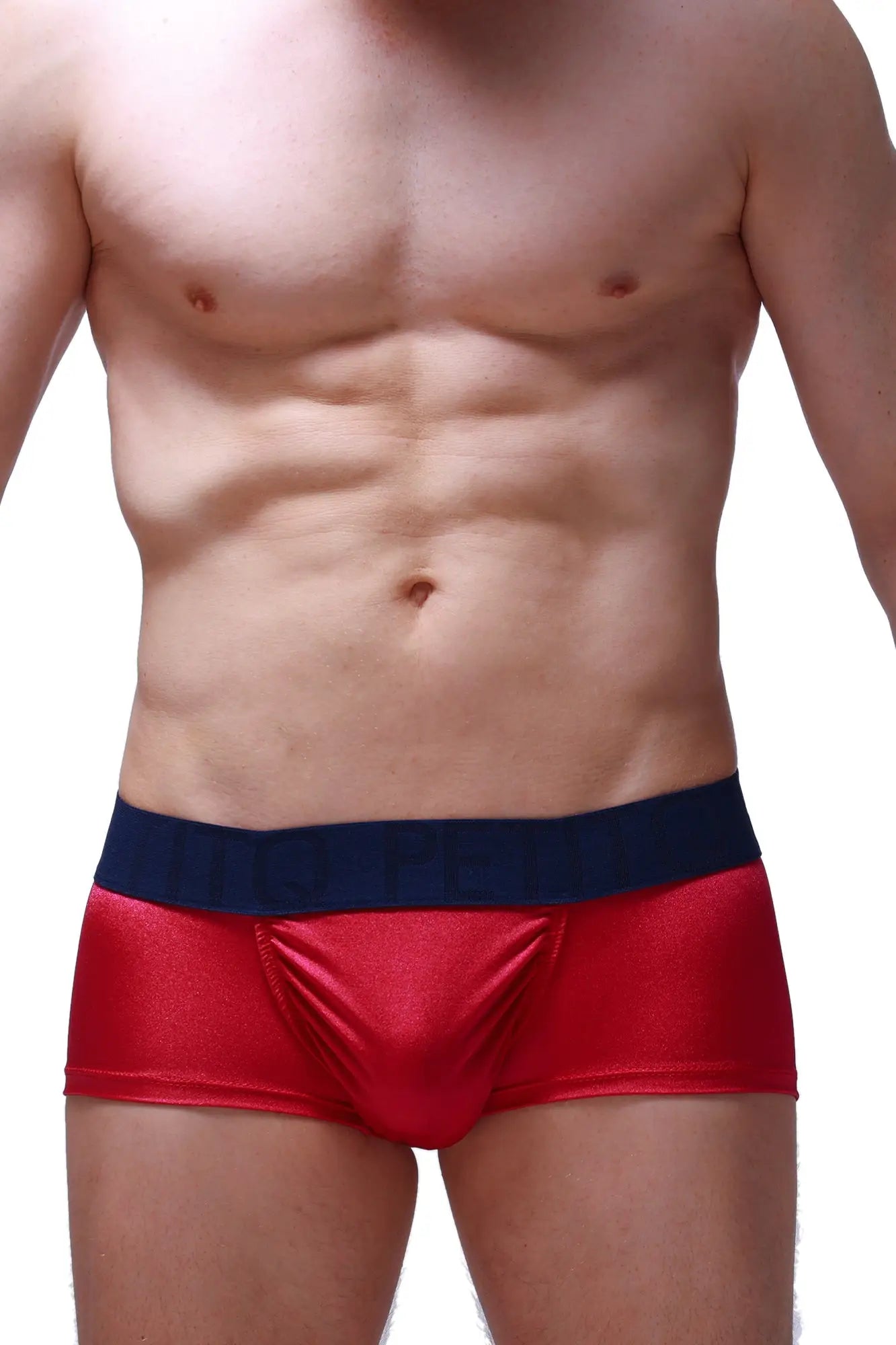 Red metallic boxer briefs with navy blue waistband from boxer taik joe framboise collection