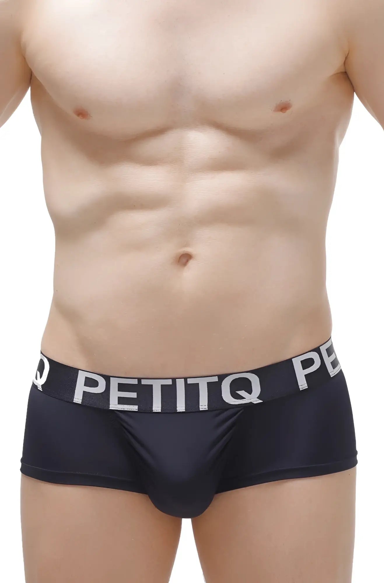 Black petitq men’s boxer briefs with white logo band in taik plum black color for comfortable daily wear