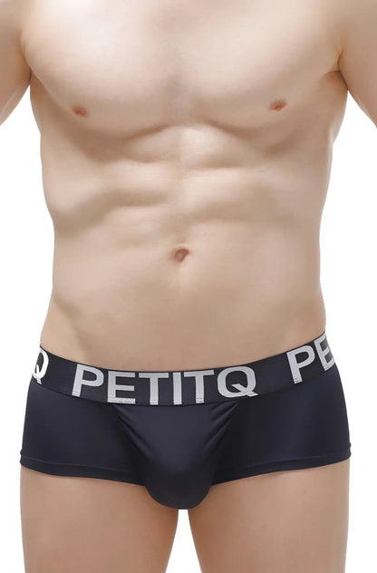Black petitq men’s boxer briefs with white logo band in taik plum black color for comfortable daily wear