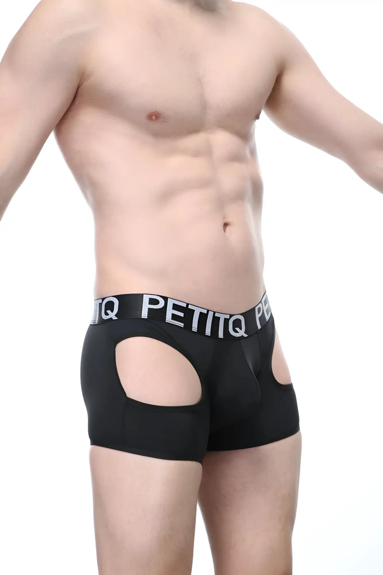 Black boxer veyar men’s boxer briefs with cutout side panels and branded elastic waistband in stretchy fabric