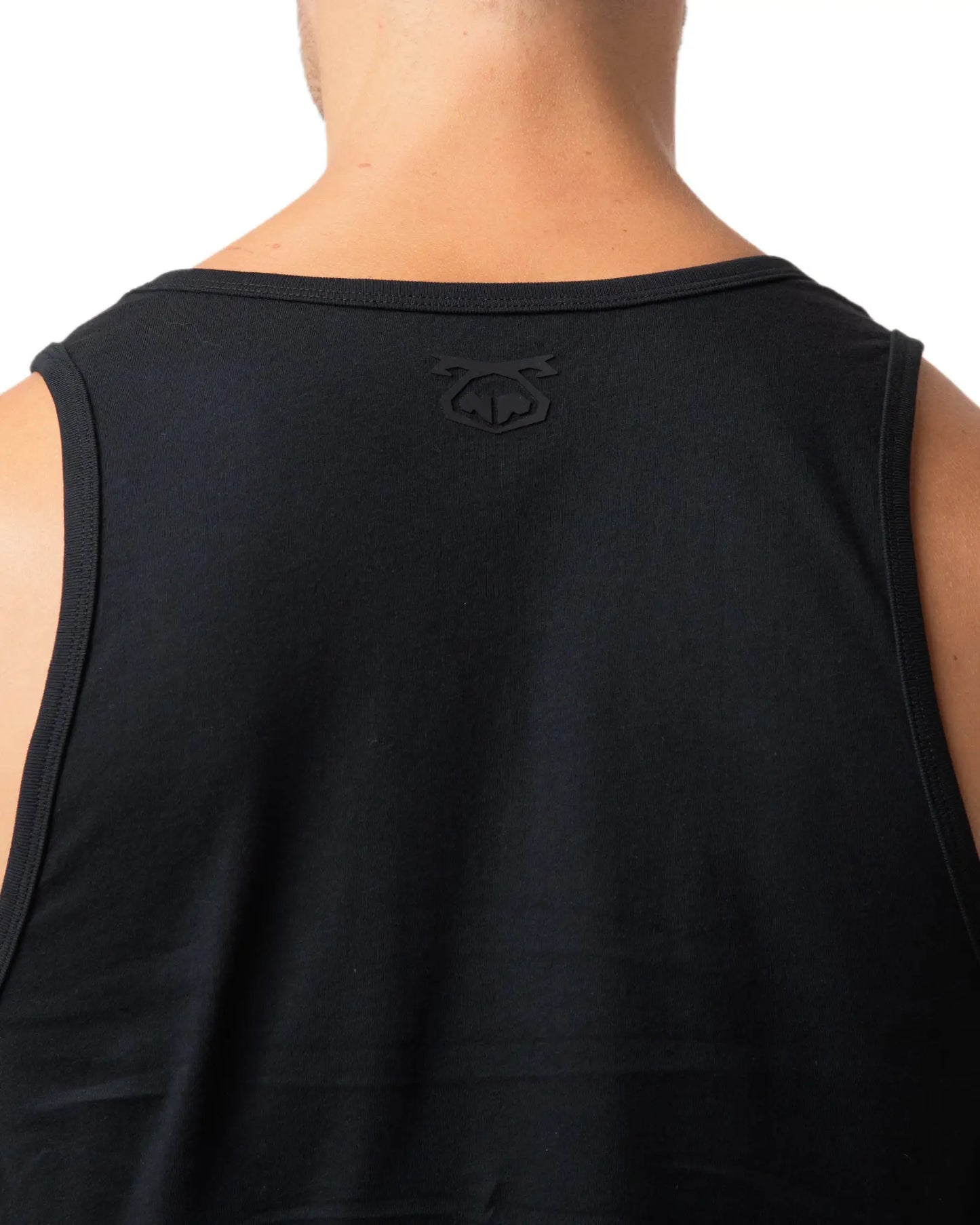 Black sleeveless tank top brandmark tank with subtle embroidered logo at the neckline for casual wear