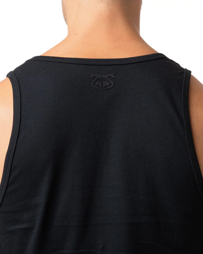 Black sleeveless tank top brandmark tank with subtle embroidered logo at the neckline for casual wear