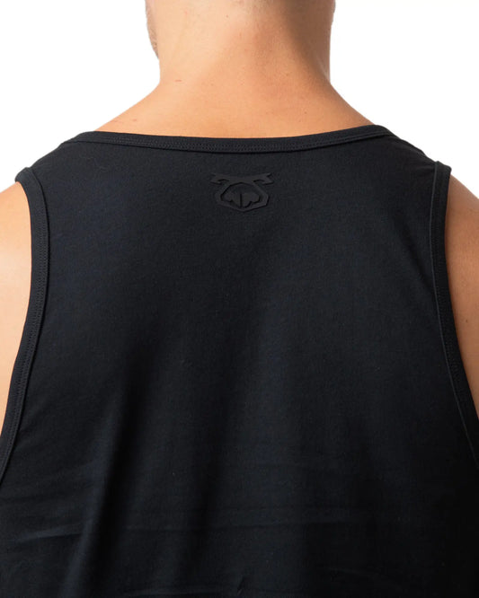 Black sleeveless tank top brandmark tank with subtle embroidered logo at the neckline for casual wear