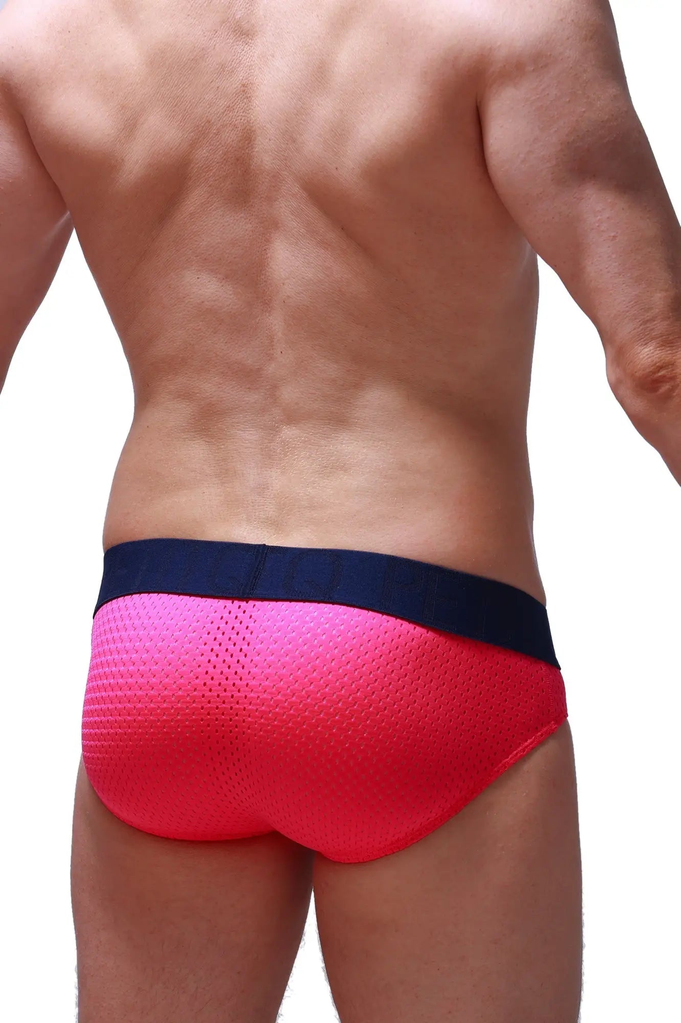 Brief anjouin bee pink bright pink mesh swim trunks with navy blue waistband for comfortable beachwear