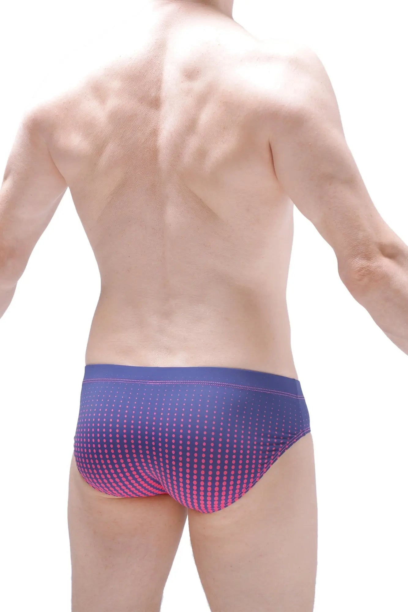 Brief ansan ascou pink swim trunks with purple and pink gradient dot pattern designed for swimming and beachwear