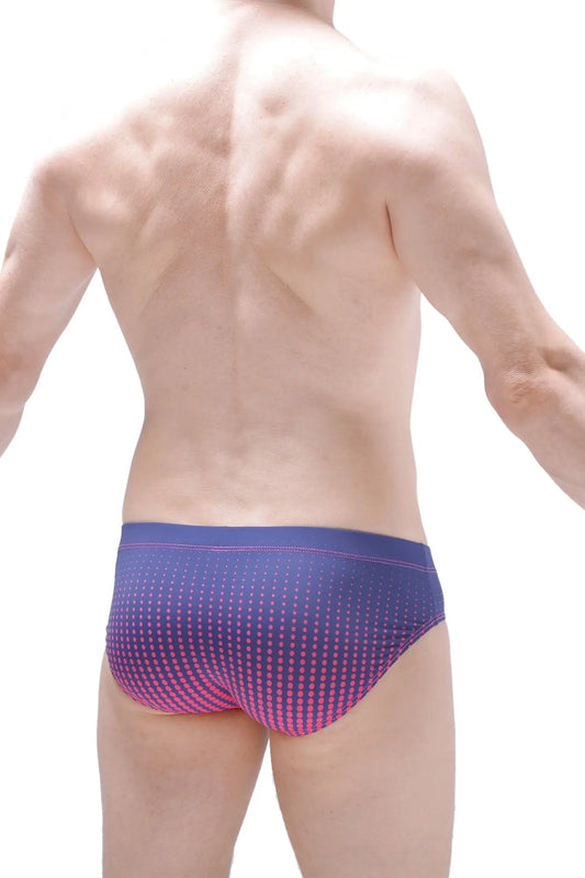Brief ansan ascou pink swim trunks with purple and pink gradient dot pattern designed for swimming and beachwear