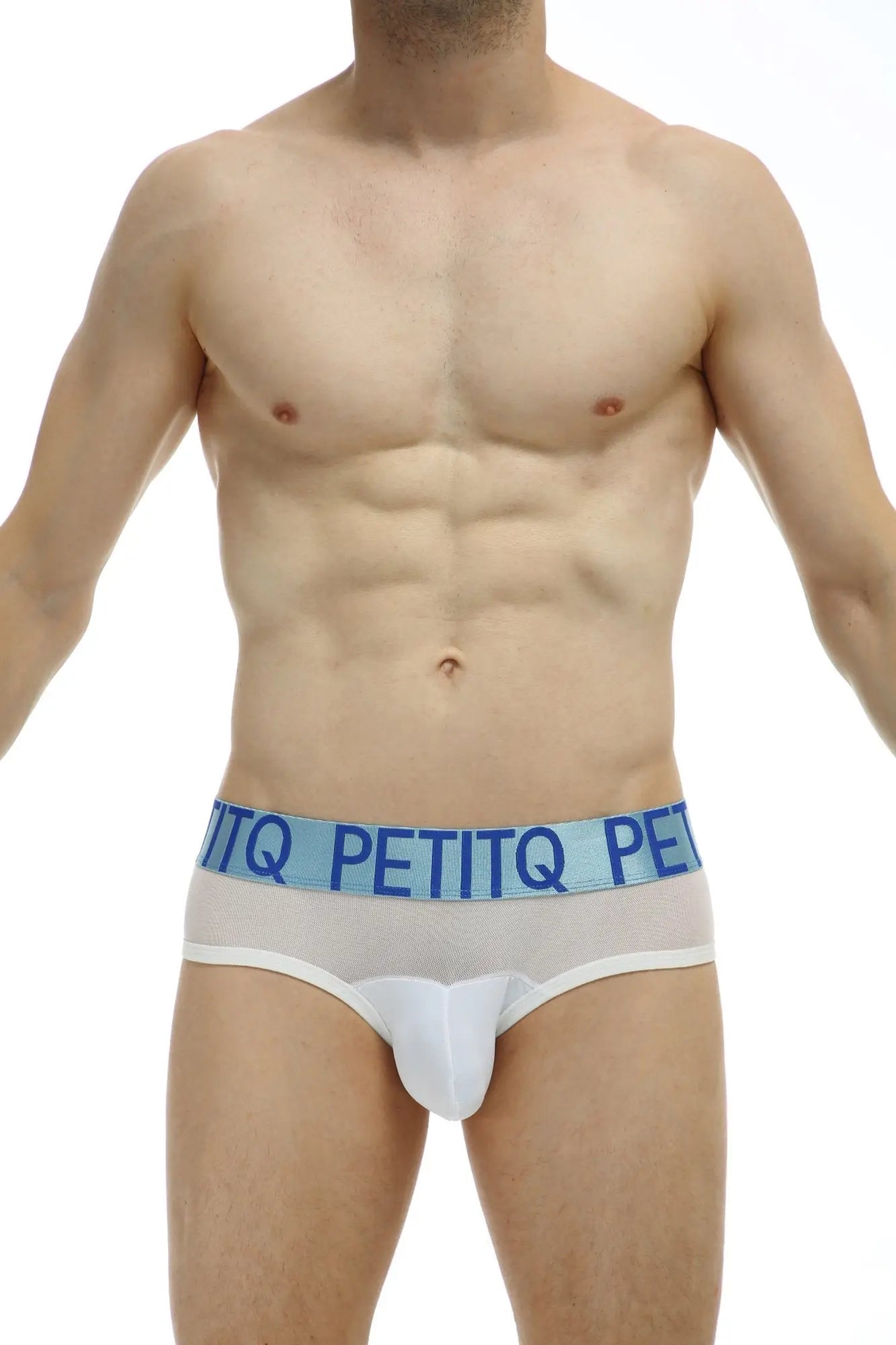 White Brief Anzat men’s briefs with a light blue elastic waistband featuring bold brand lettering