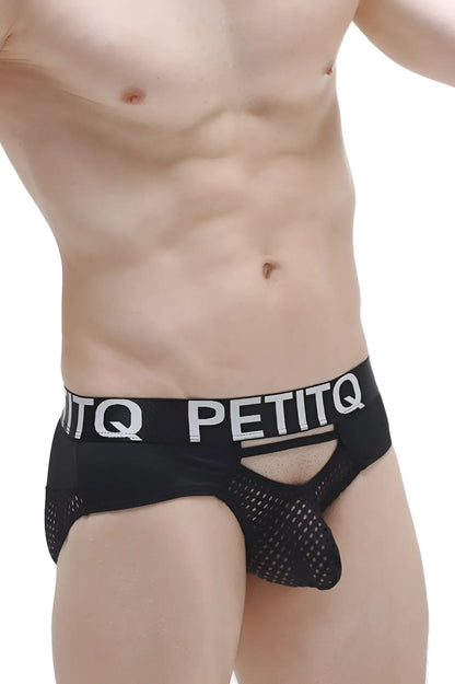 Black mesh briefs brief asserac black with bold white petitq logo band on the waistband