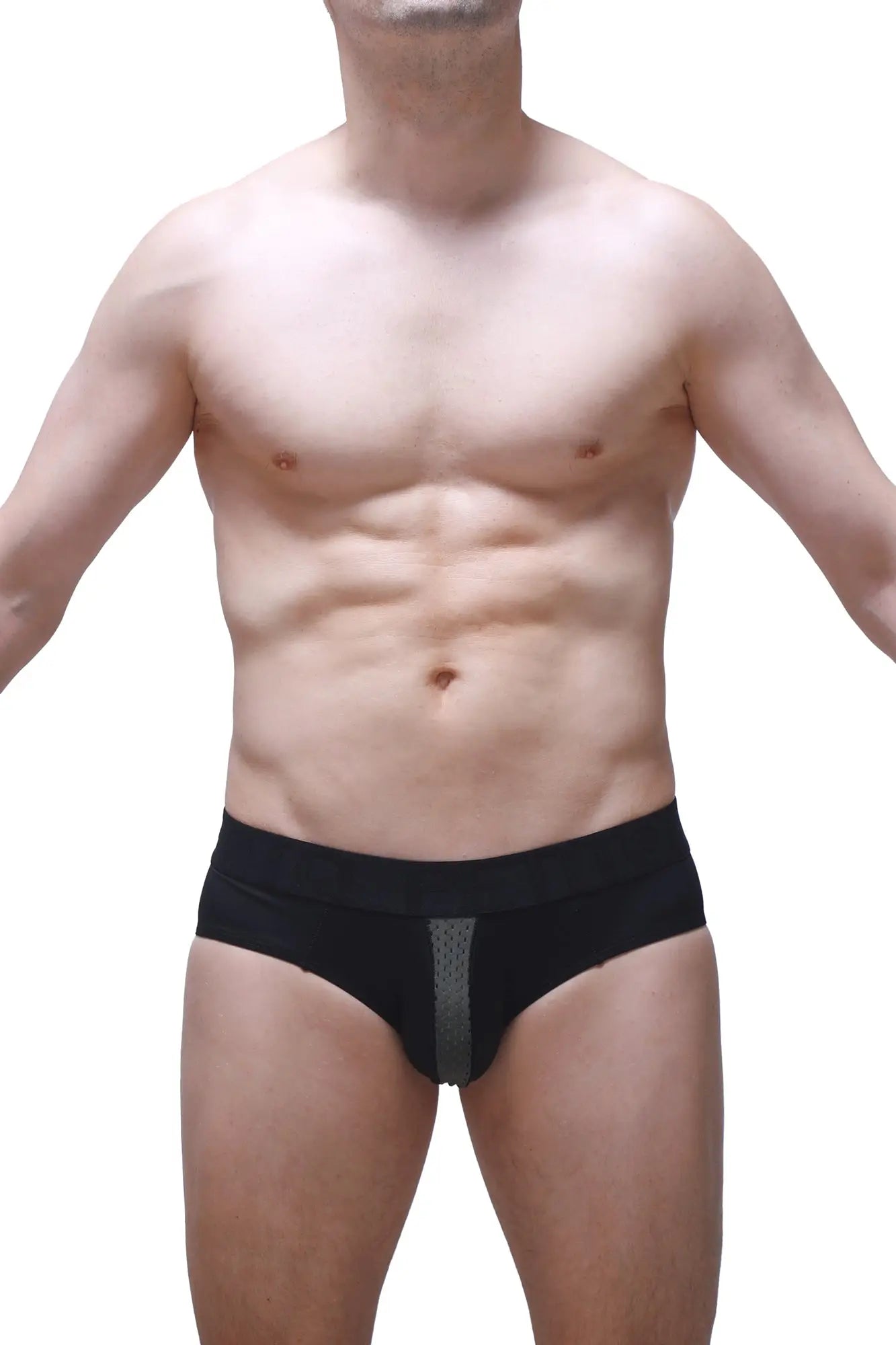 Black briefs brief barie bee green with gray mesh panel on front made of breathable fabric for comfortable wear