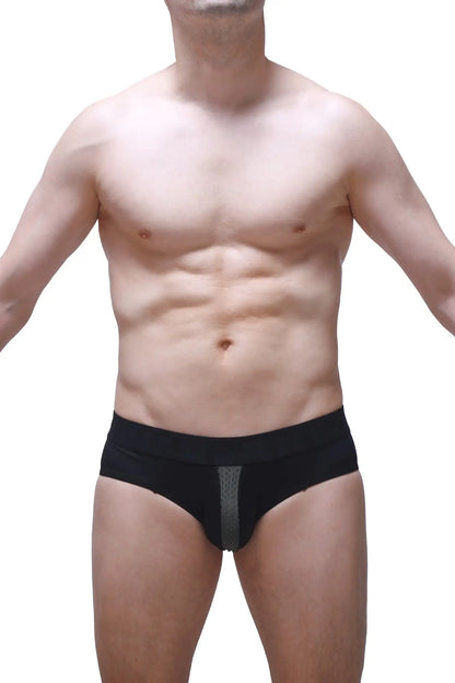 Black briefs brief barie bee green with gray mesh panel on front made of breathable fabric for comfortable wear
