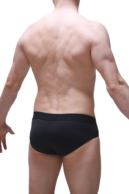 Black briefs with a smooth form fitting design from brief barie bee green for comfortable everyday wear