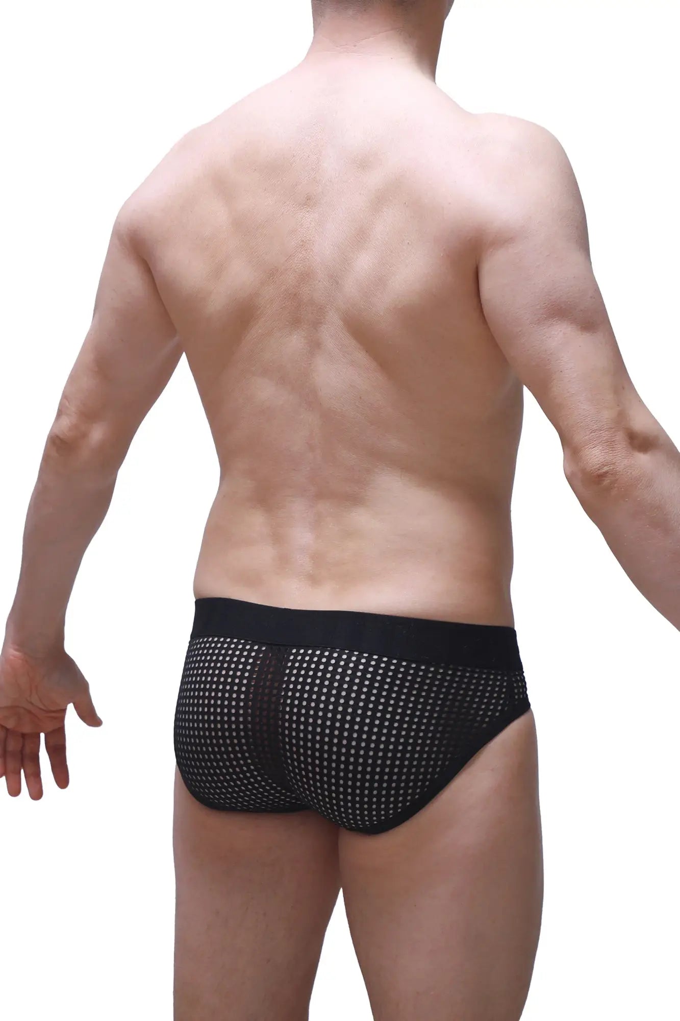 Brief bessey durtol black black mesh briefs with solid black waistband shown from the front side