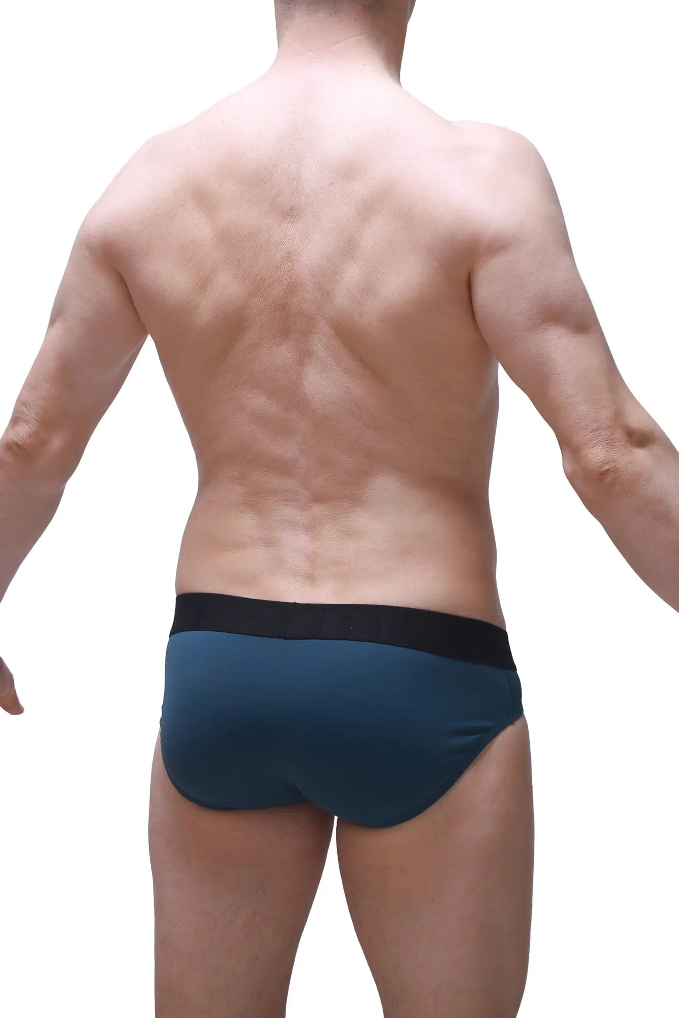 Dark teal briefs with black elastic waistband from brief bozas blue made of soft breathable fabric
