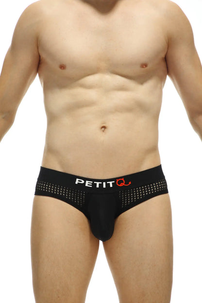 Black petitq men’s briefs brief chaon durtol black with perforated waistband and red logo for comfortable wear